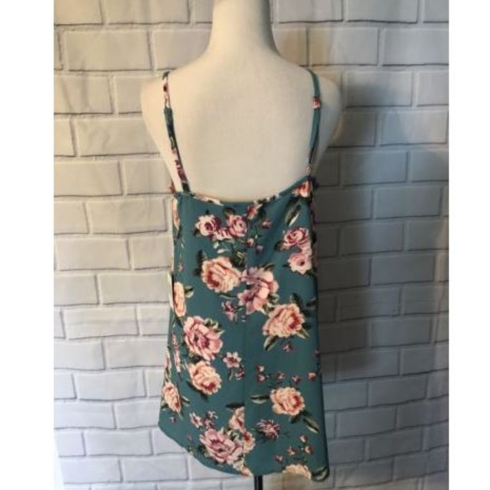 Teeze Me Floral Dress Teal Pink Flowy Boho VNeck - Picture 3 of 6